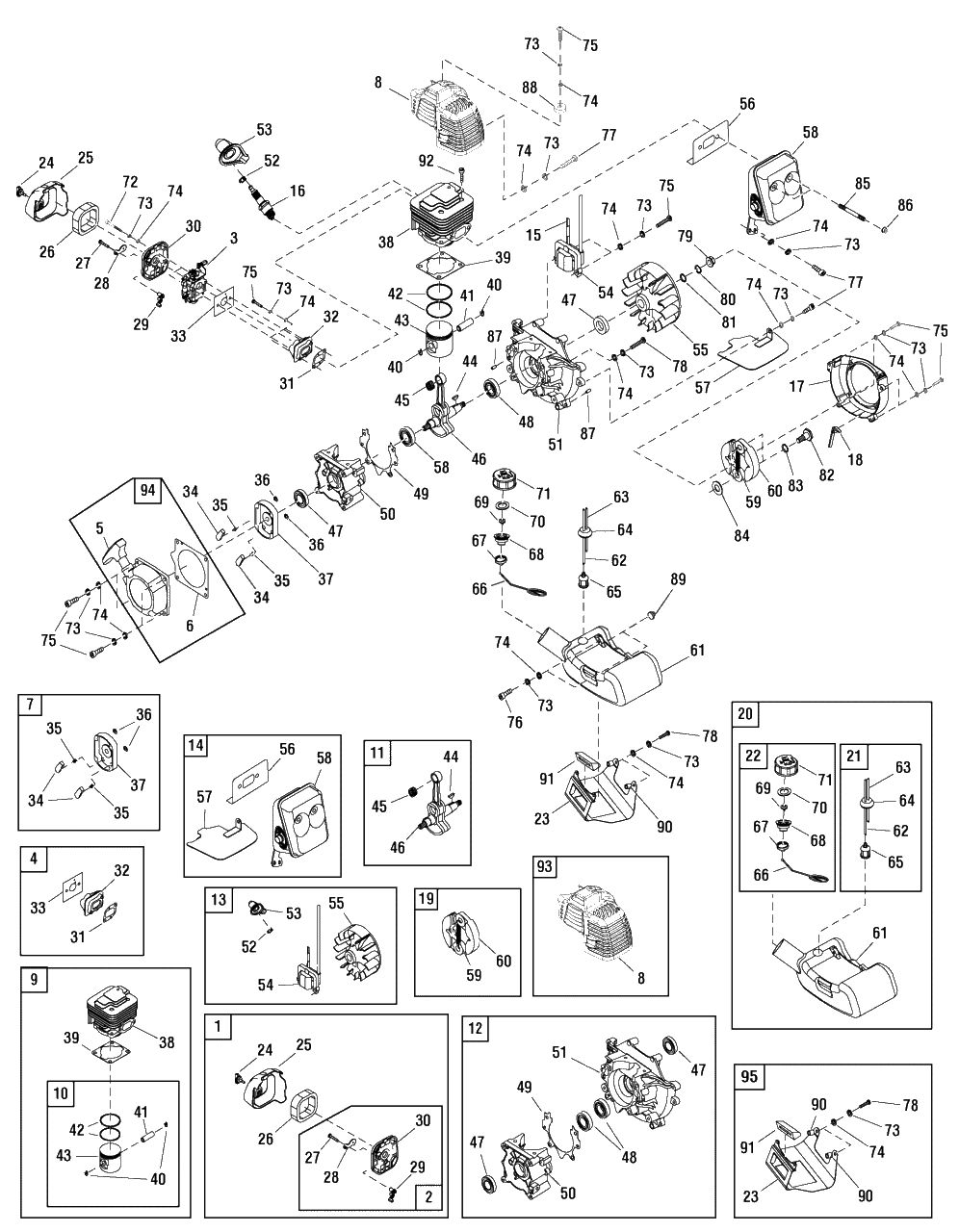 Engine Group - Bc335 (866008e) Diagram and Parts List for BC335 (866008)(2010) Briggs and Stratton Brush Cutter